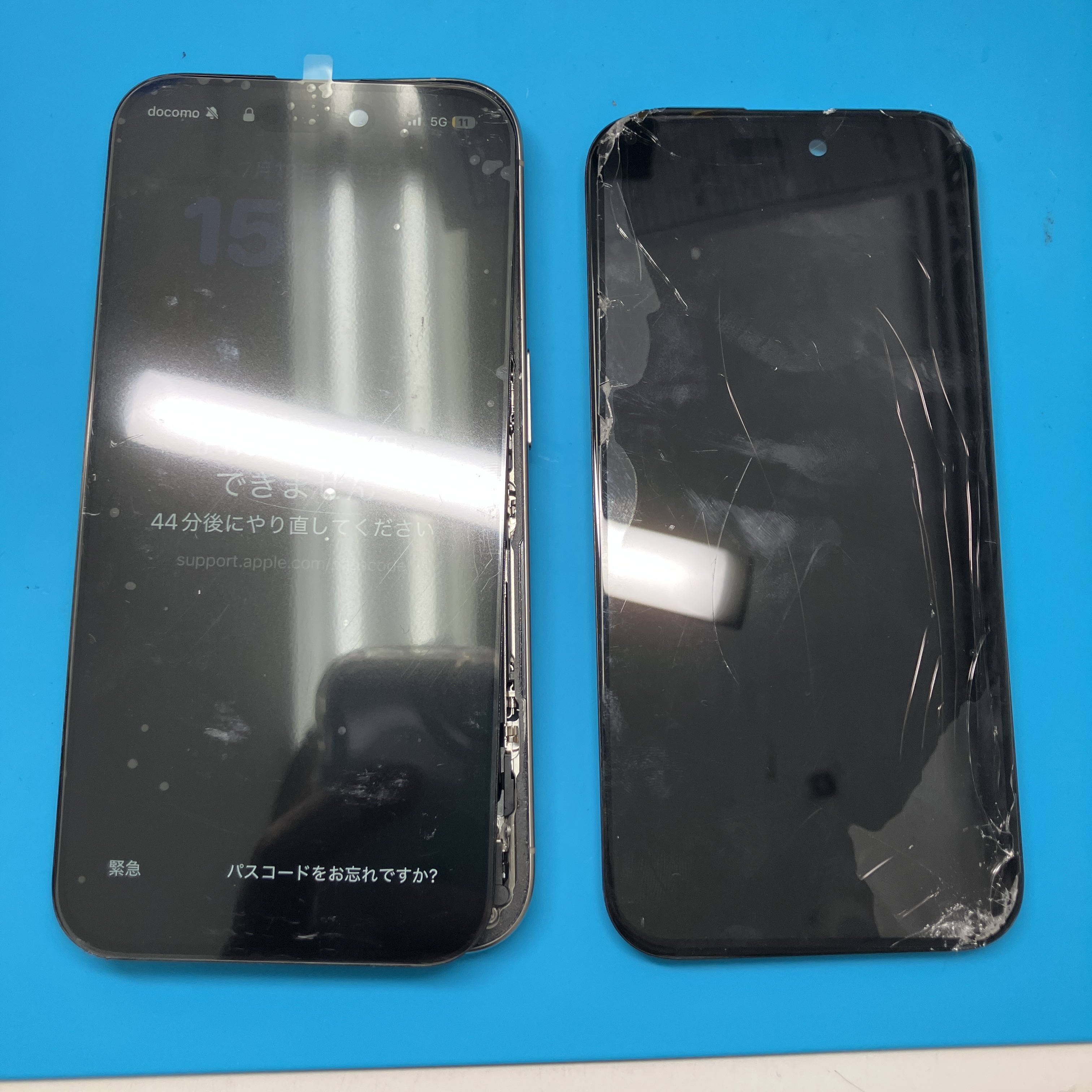 土浦店 iPhone15 Pro 重度画面液晶修理を15,180円で即日対応！