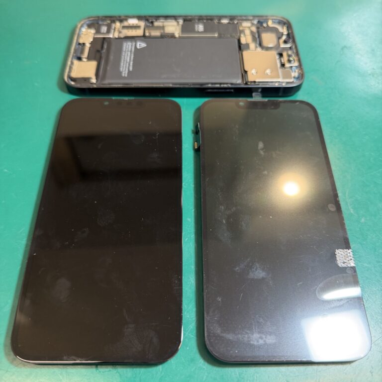 【蓮田店】物がぶつかり液漏れしたiPhone 13の画面交換を実施！